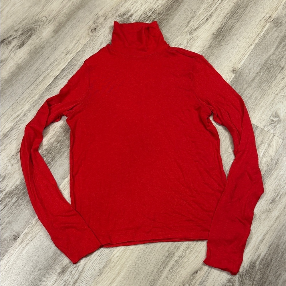 Madewell Bold Red Minimalist Lightweight Soft Stretch Knit Turtleneck Sweater